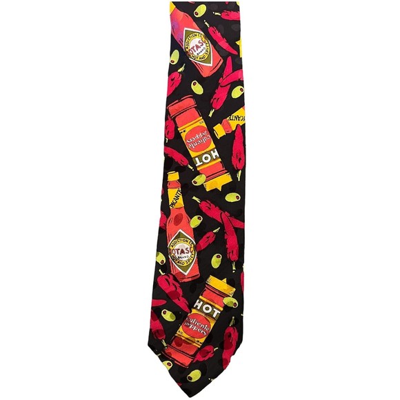 Bolero Addiction Hot Sauce Necktie Tie Olives Peppers Hot And Spicy 100% Silk - Picture 2 of 6